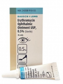 Erythromycin Opht 0.5% 3.5 gm Ointment Lot 493621 Exp 01/31/2028  NDC 24208-910-55  Bausch Lomb